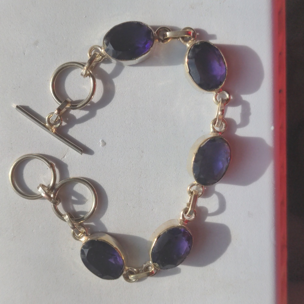 Amethyst Silver Plated Gemstone Bracelet. New, Adjustable, Genuine, Boxed